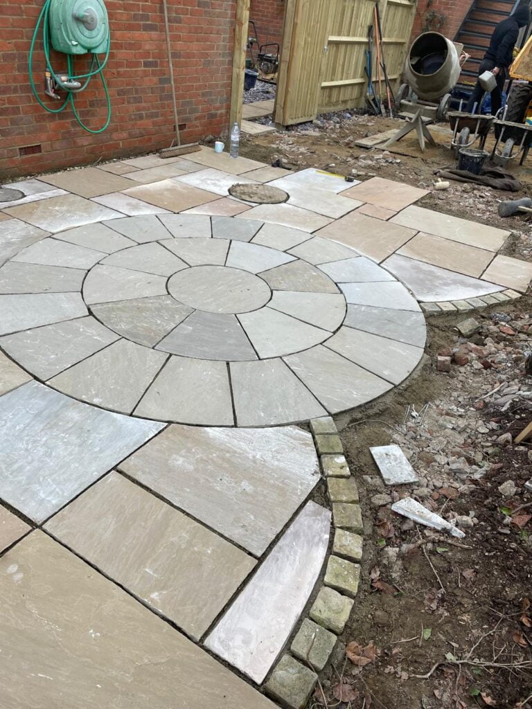 Garden paving installation in progress